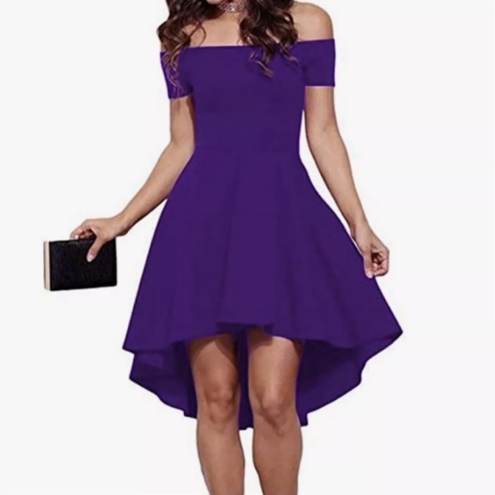 Sarin Mathews Off The Shoulder High Low Cocktail Skater Purple Dress Size XL